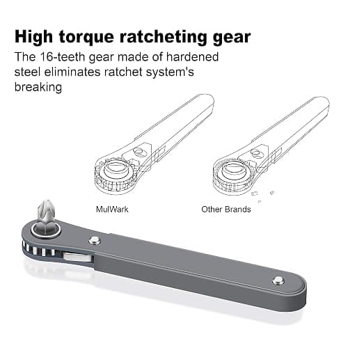 MULWARK 11pc Right Angle Screwdriver 1/4 Mini Ratchet Wrench Close Quarters Pocket Screwdriver Set with High Torque & Low Profile- EDC Tool with 90 Degree Mini Offset Reversible Drive Handle thumbnail 6