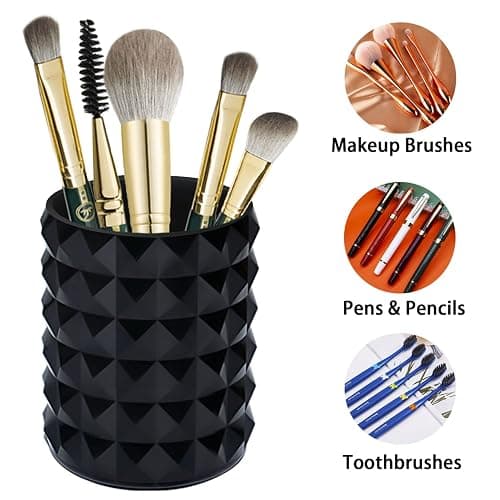 Funtygy Acrylic Makeup Brush Holder Organizer, Black Pencil Pen Holder, Crystal Cosmetics Brushes Cup Storage Solution, Round thumbnail 4