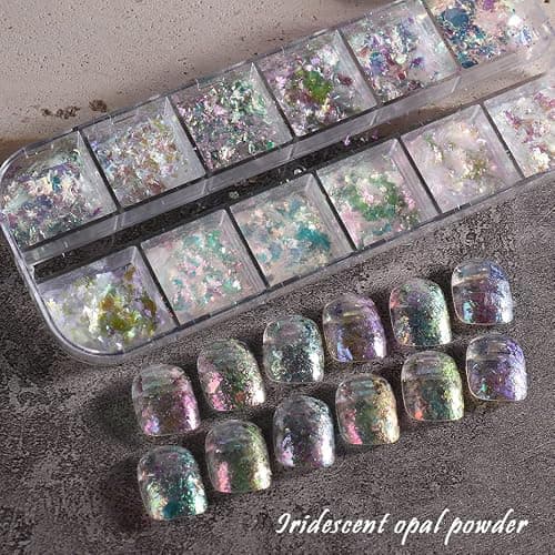 Holographic Iridescent Nail Art Nail Glitter KALEFUL Powder Aurora Foil Sequins Flakes Paillettes Designs Manicure Nail Decorations - 12 Grids thumbnail 6