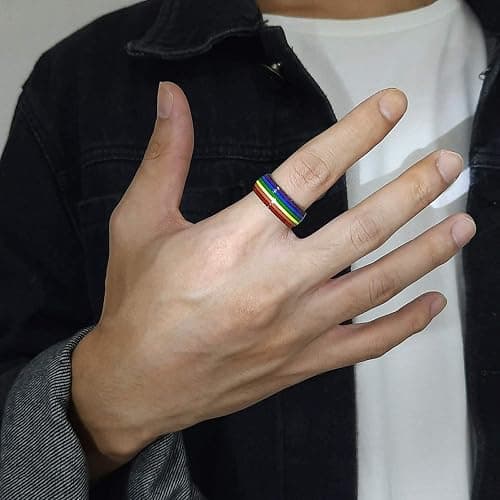 Nanafast 8mm Stainless Steel Enamel Rainbow LGBT Pride Ring for Lesbian & Gay LGBTQ Pride Wedding Engagement Band thumbnail 7