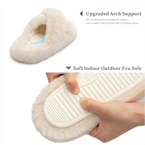 ROOM | Amazon | Chantomoo Women's Slippers Memory Foam House Bedroom Slippers for Women Fuzzy Plush Comfy Faux Fur Lined Slide Shoes Anti-Skid Sole Trendy Gift Slippers - 7-8 - Beige Cross thumbnail 3