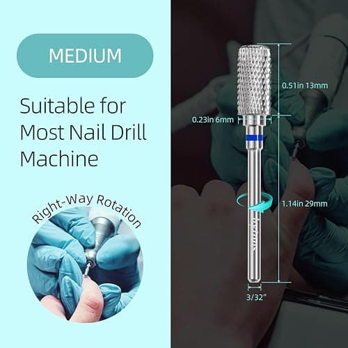 HYTOOS Safety Nail Drill Bits, 13mm Barrel Dust Proof D4S Cut Nail Bit, Right-handed 3/32 Carbide Drill Bits for Nails, Electric Manicure Drills Removal Gel,M thumbnail 4