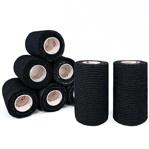 Carbou Self Adhesive Bandage Wrap 4" x 5yd 8ct Vet & Athletic Black | Vet Wrap Elastic Cohesive Bandage Self Adherant Non-Woven Wrap for Wrist, Ankle, Hand,First Aid Medical Stretch Wrap - Image 1