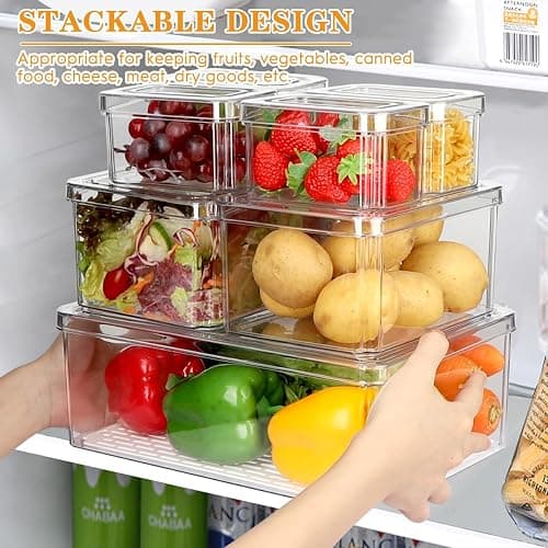 14 Pack Fridge Organizer, Stackable Refrigerator Organizer Bins with Lids PBA-Free, Clear Fridge Organizers and Storage for Kitchen, Countertops, Cabinets, Fridge, Drinks, Fruits, Vegetable, Cereals thumbnail 2
