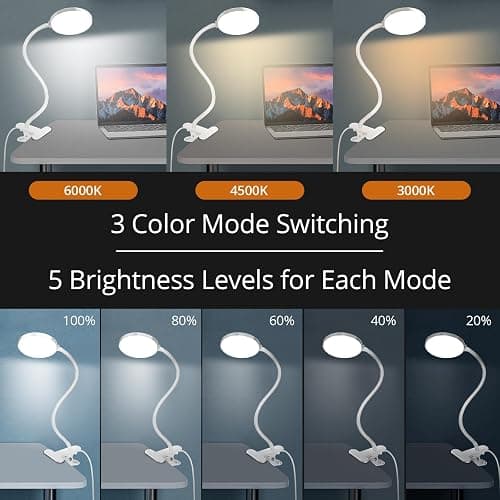 iFalarila Reading Light with Remote, LED Desk Lamp Clip on [1H Timer & Nightlight] RA>95 Dimmable Flexible Gooseneck, Reading Lamp with Clamp for Table - 3.5'' (Adapter Included) thumbnail 2