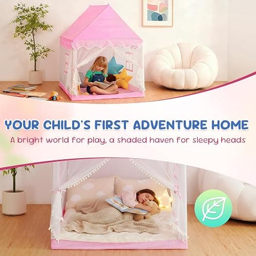 BSHAPPLUS Pink Tent for Kids Indoor, 1 to 3-Year-Old | Durable Oxford Cloth & 15.79mm Thickened Support Poles More Stable, Breathable Window & Inside Pockets, 41"L × 39"W × 50.4"H thumbnail 5