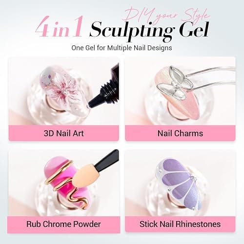 AZUREBEAUTY 3D Gel Nail Art, 15g Sculpting Gel for Nail Art, Molding, Clear | Rhinestones Glue for Gems Decoration Charms and Nail Design, Carving and Drawing, No Wipe, U V Light Required, DIY Salon Home thumbnail 6