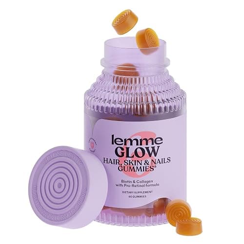 Lemme Glow Collagen Gummies for Thick Hair, Strong Nails & Healthy Skin with Multi-Collagen Peptides, Biotin, Trace Minerals, Zinc, Vitamins A, C & E, Dairy & Gluten Free, Peach Flavor, 60 ct. - Image 1