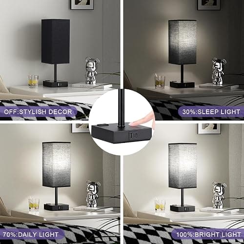 aooshine Black Lamp for Bedroom-Touch Lamp with USB-C+A and AC Outlets,3 Way Bedside Nightstand Square Table Lamp for Kids, Guest Room Living Rroom,Office, 800 Lumens 5000K Daylight Bulbs Included thumbnail 2