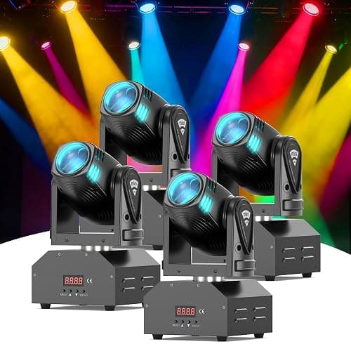 Moving Head Lights LED Stage Lights Spot 4 Color RGBW Gobos with Magical Circle 60W DMX for DJ Disco Party Light by U`King (Black-4) - Image 1