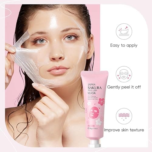 Skin Care Set Sakura Women Beauty Gift Sets Korean Skin Care Kit- Cleanser,Serum,Face Cream,Toner,Eye Cream,Mud Mask-Skin Care Routine Kit (One Size, Cherry Blossom-StyleB-Luxury Moisturizing) thumbnail 7