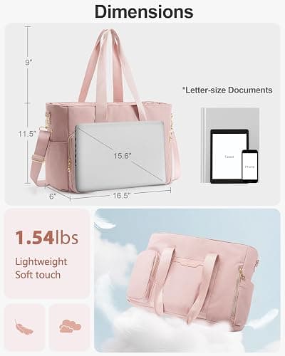 Marscamd Teacher Tote Bag for Work with 10 Pockets, 15.6" Laptop Water-Resistant Bag with Crossbody Strap for Women, College thumbnail 6