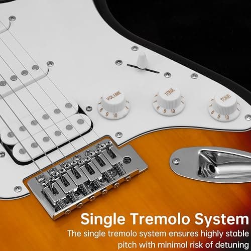 AODSK Electric Guitar with Amp Beginner Kit 39 Inch Solid Body Full Size,All Accessories,Digital Tuner,Six Strings,Four Picks,Tremolo Bar,Strap,Gig Bag,Starter kit (Blue-HSS) thumbnail 7