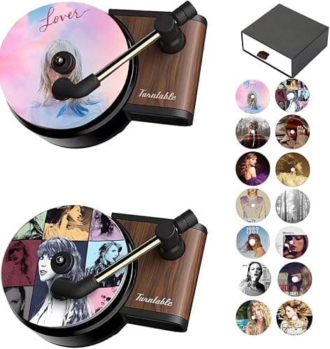 Yharnamite 2 Pcs Taylor Car Air Fresheners Vent Clips with 14 PCS Album Cover Air Fresheners, Retro Style Record Player Air Freshener Car Accessories Decoration, Music Lovers Gift - Image 1