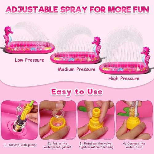 AZDYJL Splash Pad for Toddlers, 3-in-1 Seahorse Inflatable Baby Pool Sprinkler for Kids, Baby Splash Pads Outdoor Play Mat, Backyard Summer Water Toys Birthday Gift for 1+ Year Old Girls Kids thumbnail 5