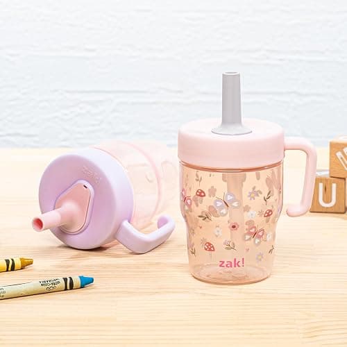 Zak Designs Capri Toddler Tumbler For Travel or At Home, 10oz 2-Pack Durable Plastic Sippy Cups With Handle and Leak-Proof Design are Perfect For Kids (Springtime, Pink) thumbnail 2