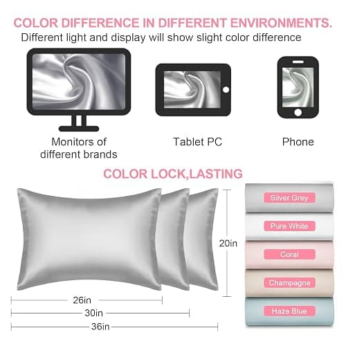 Mulberry Silk Pillow Cases 2 Pack Standard Size 20x26 Inches with Hidden Zipper, Ultra Smooth and Soft Breathable Cooling Silk Satin Pillowcase Set of 2, Better for Hair and Skin, Gifts for Women Men thumbnail 2