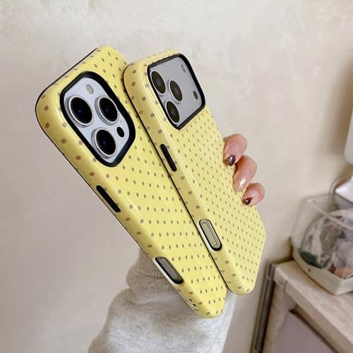 Longlayss Compatible with iPhone 16 Case Cute Aesthetic Polka Dot Phone Case for Women Girl Shockproof Slim TPU and Hard PC Protective Cover (Yellow) thumbnail 3