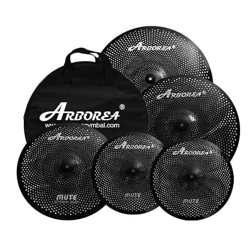 Arborea Low Volume Cymbal Pack Black 14"hi-hat+16"crash+18"crash+20"ride 5 Pieces Practice Mute Cymbal Set for Drums - Image 1