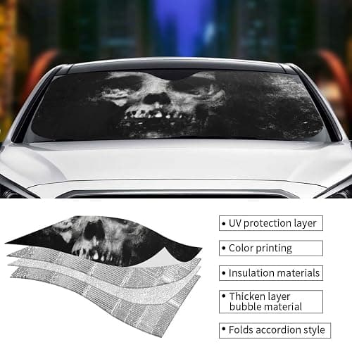 Scary Halloween Spooky Skull Horror Windshield Sunshade for Car SUV Truck Foldable Uv Ray Reflector Front Window Sun Shade Visor Shield Cover - Scary Halloween Spooky Skull Horror thumbnail 5
