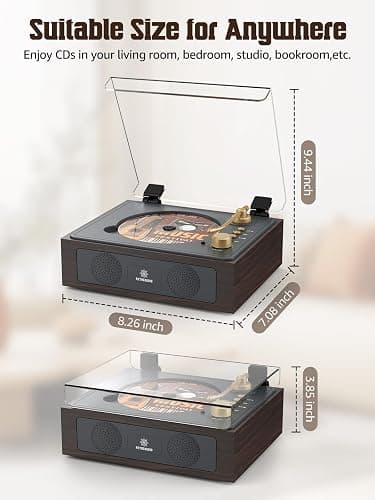 CD Player with Built-in Speakers Bluetooth Retro Portable CD Players for Home Music Player with Remote Control Headphone Jack Walnut Brown thumbnail 5