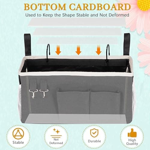 Ozzptuu Bedside Storage Caddy/Bedside Hanging Storage Bag for Headboards Bunk Beds Dorm Rooms Book Phone Magazine Holder (Black) thumbnail 7