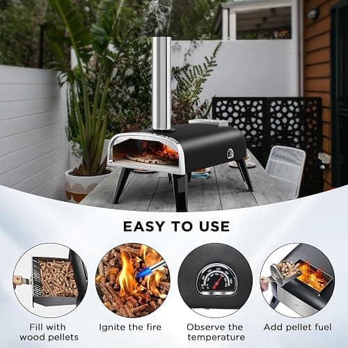 aidpiza Pizza Oven Outdoor 12" Wood Fired Pizza Ovens Pellet Pizza Stove for outside, Portable Stainless Steel Pizza Oven for Backyard Pizza Oven - black thumbnail 4