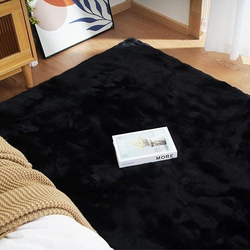 Latepis Faux Rabbit Fur 3x5 Area Rug Fluffy Black Rugs Machine Washable Shag Rug for Living Room Furry Throw Bedside Rugs Room Carpet for Nursery Floor thumbnail 6