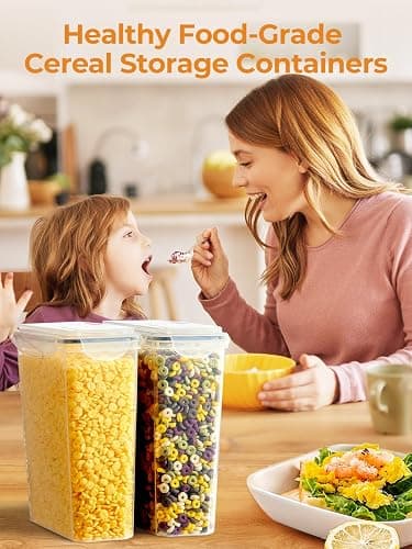FOHERE Cereal Storage Containers with Lids, 3.7L, 4PCS, BPA-Free Plastic | Food Containers with 6 Labels, Pantry Organizers for Cereal, Cornflakes, Flour, Cereal Dispenser for Kitchen Storage thumbnail 7