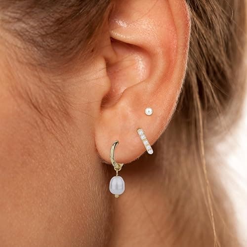 3 Pairs Gold Earrings Set, Dainty Pearl Dangle Drop & Hoop & Stud Earrings Stackable Stylish Pearl Dangling Drop Jewelry for Women Trendy Fashion Jewelry Gifts thumbnail 6