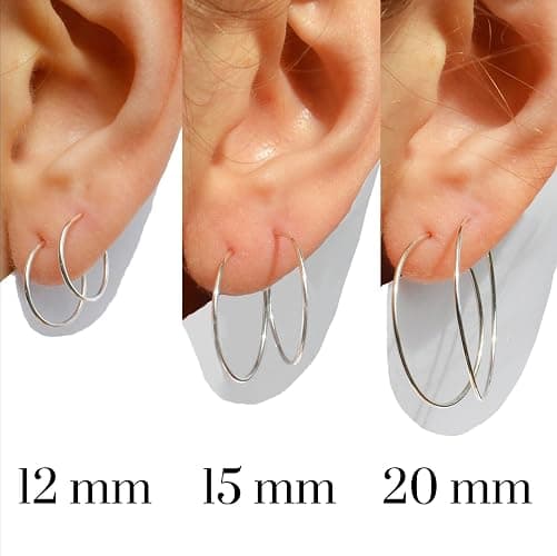 Solid Sterling Silver Hoops | Thin Sleeper Hoop Earrings for Women Sleepers Endless Wire Earrings for Sleeping Hypoallergenic Sleep Small Tiny Real Silver Earring Hoops Huggie Dainty | Handmade in FL thumbnail 3