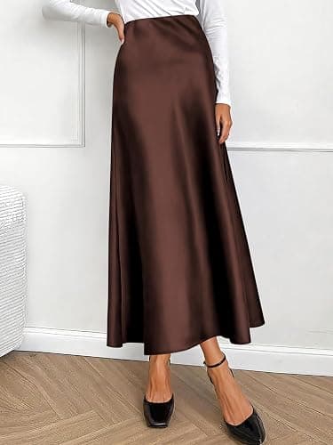 Prinbara Women's Satin Maxi Skirts Dressy Casual Zipped High Waisted Flowy Silk 2025 Fall Elegant Business Party Long Skirt thumbnail 7