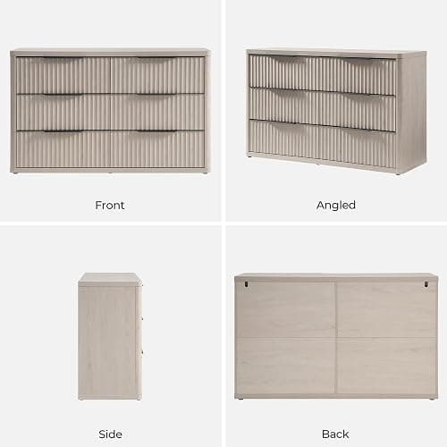 SICOTAS Dresser for Bedroom 53.5" Wide 6 Drawer Dressers & Chests of Drawers for Closet Long Large Modern TV Stand Set for Clothes Storage Fluted Clothes Closet for Hallway Entryway, White Alder thumbnail 9