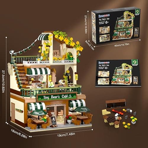 INSOON City Coffee House Building Set with Light, 1173 PCS Cafe Shop Building Block Toy with Ordering Counter Baking Room, House Construction Model Gift for Adults Teens Kids Boys Girls Ages 6-12+ thumbnail 3