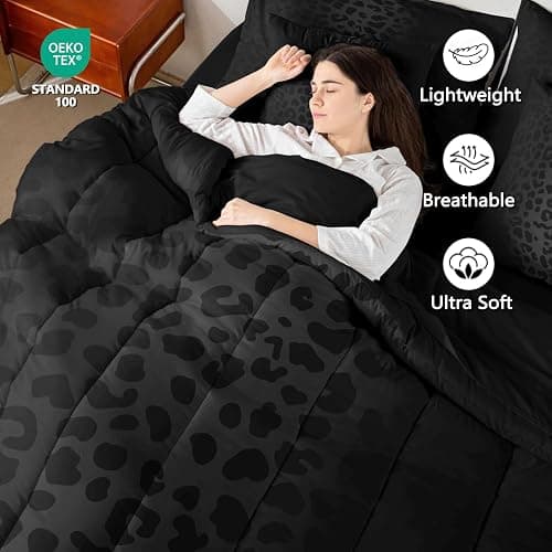 Feelyou Animal Print Leopard Cheetah Comforter Set Full Size Bed in a Bag | Bed All Season Bedding Set 7Pcs Black Warm Cozy Breathable Lightweight thumbnail 6