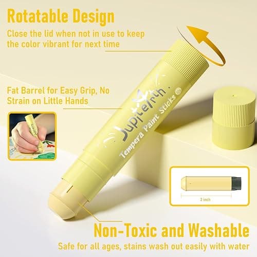 JUPITEARTH Tempera Paint Sticks for Kids, Quick Drying, 24 Colors | Non-Toxic and Washable Paint Sticks, 120 PDF Coloring Pages and 30 Stickers, Smooth, Mess-Free Art Supplies for Crafts thumbnail 9