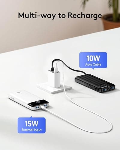 Orfeika Portable Phone Charger, 10000mAh Portable Charger Power Bank with Built-in Cables, Travel Essential Battery Pack Compatible with iPhone, Samsung, Google, iPads, Tablets, etc thumbnail 5