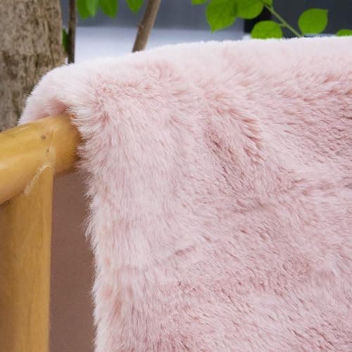 ORINOVA Pink Fuzzy Washable Furry Area Rugs for Living Room Faux Rabbit Fur Nursery Rug for Bedroom 2x4 Runner Rug thumbnail 3