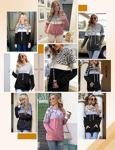Angerella Hoodies for Women Camo Leopard Print Tops Pullover Hooded Sweatshirt Drawstring with Pocket - Medium 6-flower Pink thumbnail 4