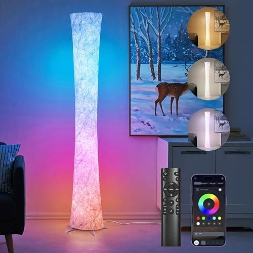 WORLD WIN Floor Lamp, 61'' Smart RGB LED Corner Lamp with Music Sync and 16 Million DIY Colors, 3 Color Temperature, APP & Remote Control, Color Changing Standing Floor Lamp for Bedroom Living Room - Image 1