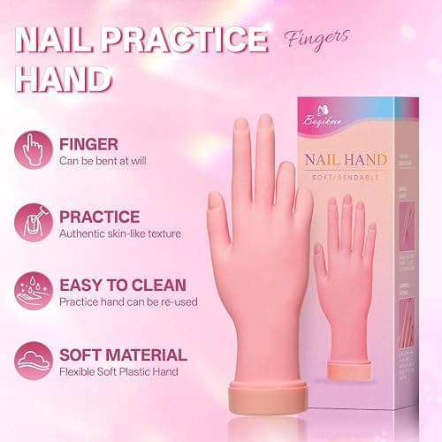 Buqikma Flexible Practice Nail Fake Silicone Hand Model for Acrylic Nails | Mannequin Hand for Nails, Fake Manicure Hand Manikin hand to practice nails on for Nail Practicing nail Tip art beginner thumbnail 3