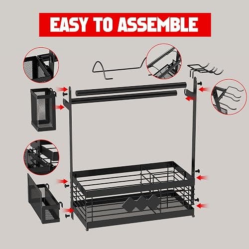 Grill Caddy for Outdoor Grill, BBQ Caddy with Camping Paper Towel Holder and Plate Holder, Picnic Utensil Condiment Kitchen Organizer for Camper, RV Patio Tailgate Essentials, Grilling Gifts for Men thumbnail 9