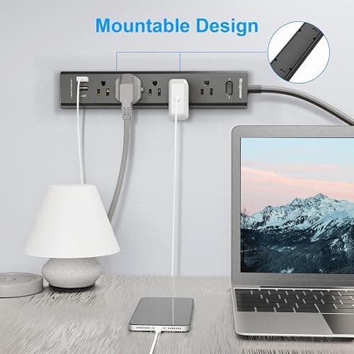 2 Pack Power Strip Surge Protector-5 Widely Spaced Outlets 3 USB Ports(1 USB C Port),1250W/10A with 5Ft Extension Cord, Power Strips with Surge Protection, Wall Mount for Home Office,Black thumbnail 7
