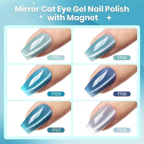 beetles Gel Polish Moonlit Mist Cat Eye Gel Nail Polish Set - 6 Colors Blue Glitter Fall Gel Nail Kit, Jelly Sheer Magnetic Shine Soak Off UV Gel for Salon DIY Manicure Gift for Women thumbnail 2