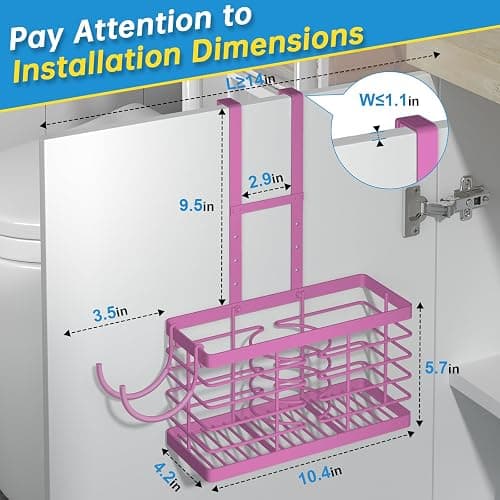 Sevenblue Hair Tool Organizer, 3-in-1 Universal Hair Dryer Holder, Adjustable Height Metal Blow Dryer Holder Wall Mounted/Over Cabinet Door/Free-Standing (Pink) thumbnail 2