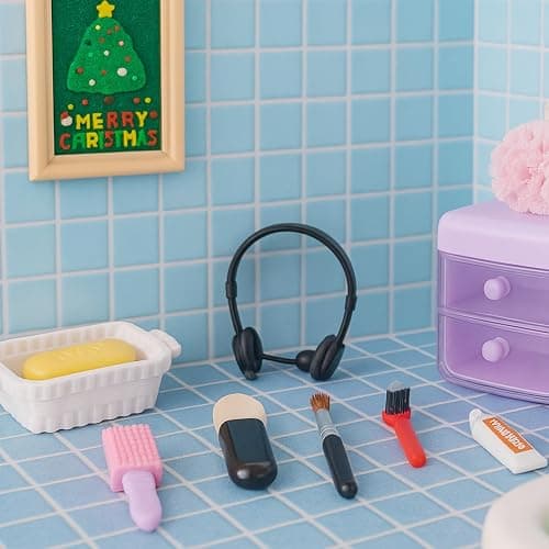 87Pcs Dollhouse Miniature Bathroom Accessories Cosmetic & Toilet Pretend Play Mini Makeup Set with Shampoo Perfume Hair Dryer Comb Purse Decor DIY Doll Backpack Glasses Photo Frame Salon Spa thumbnail 6