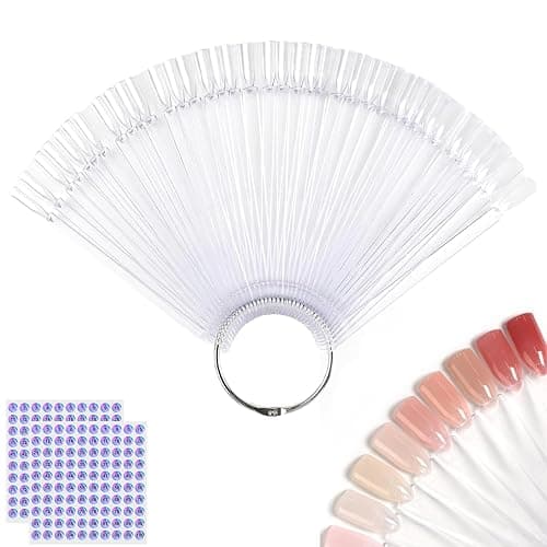 Nail Color Swatch Sticks 50PCS Clear Fan Display Tips With Ring | Nail Sample Tips With Number Stickers, For Polish Color Display Practice, Salon, Home Manicure - Image 1