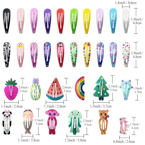 Funtopia Hair Clips for Girls,100 Pcs No Slip Metal Snap, Barrettes for Kids Teens Women, Cute Candy Color Cartoon Design Hair Pins (Animals Fruits Crowns Stars) thumbnail 5