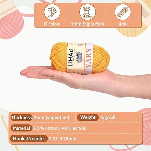 LIHAO Crochet Yarn Set, 4ply Acrylic Yarns for Crocheting, Knitting Yarn Balls for Beginners Adults Kids Crafts - 12 x 15g thumbnail 3