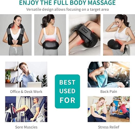 Nekteck Shiatsu Neck Massager for Pain Relief Deep Tissue with Heat, 3D Kneading Massage Pillow Back Shoulder Massagerfor Body Muscle, Plug-in Use for Home Office Car, Gifts for Mom Dad Him Her thumbnail 7